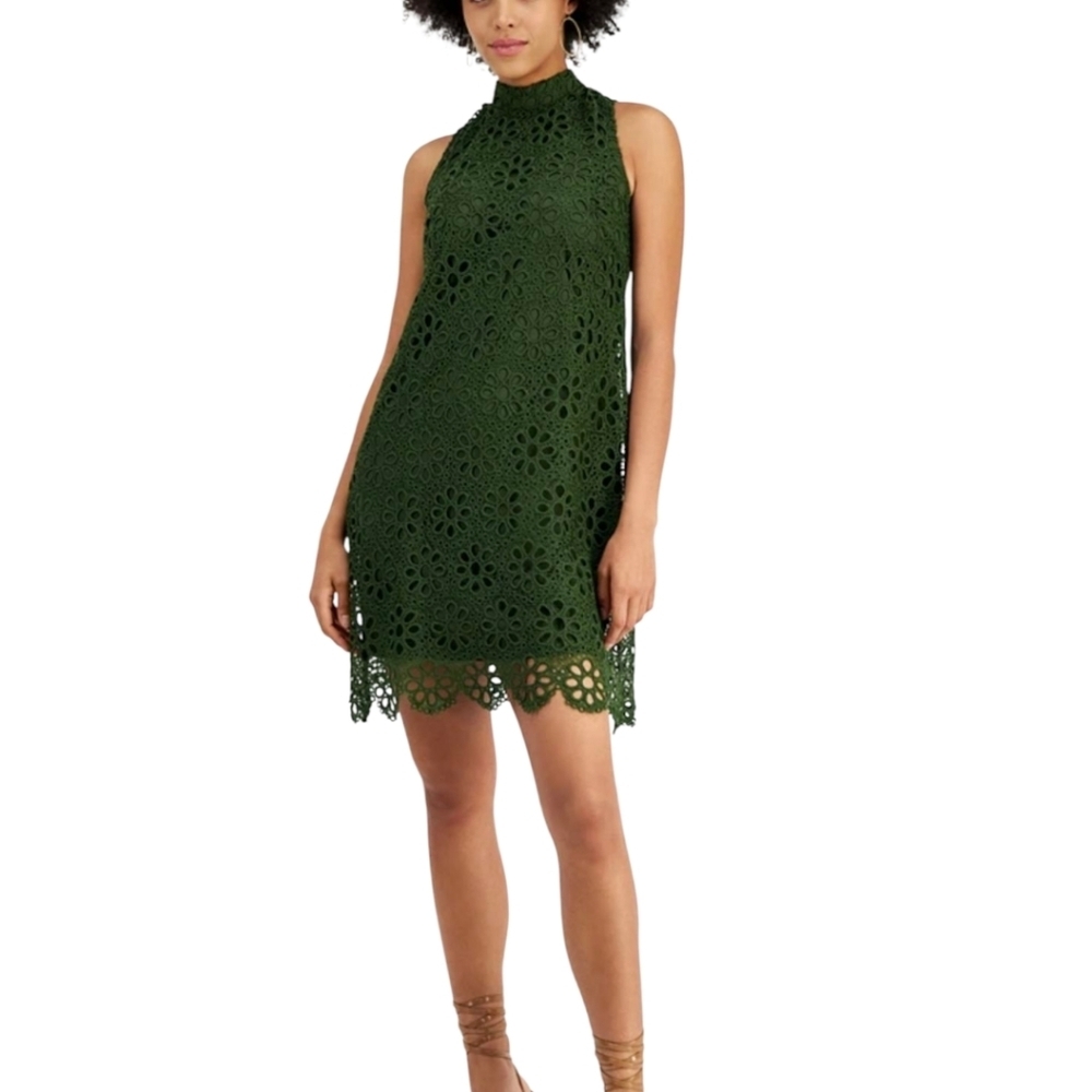 Womens Lace Green Mini Dress Mock Neck Eyelet Plus Sz 16 Fairy Forest Evening